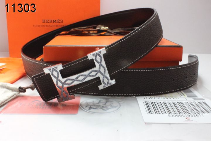 Stylish Chocolate with Silver H Buckle Belt Hermes Mens Sale